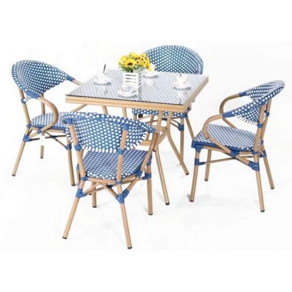طقم أثاث خارجي 5 قطع حديد و راتان - بيج و أزرق
